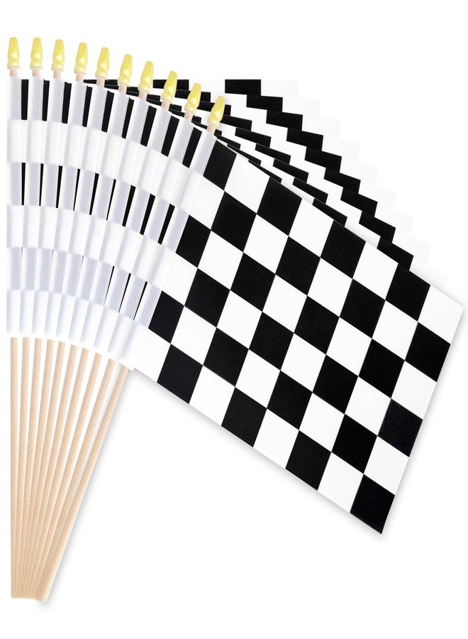 Geodurn Pack of 20, Handheld Racing Checkered Flags 5x8 Inch - Small Black and White Flags on Wooden Sticks with Gold Spear Top, Mini Finish Line Flag for Racing Theme Party, Sports Events, and Decorations - Image 1